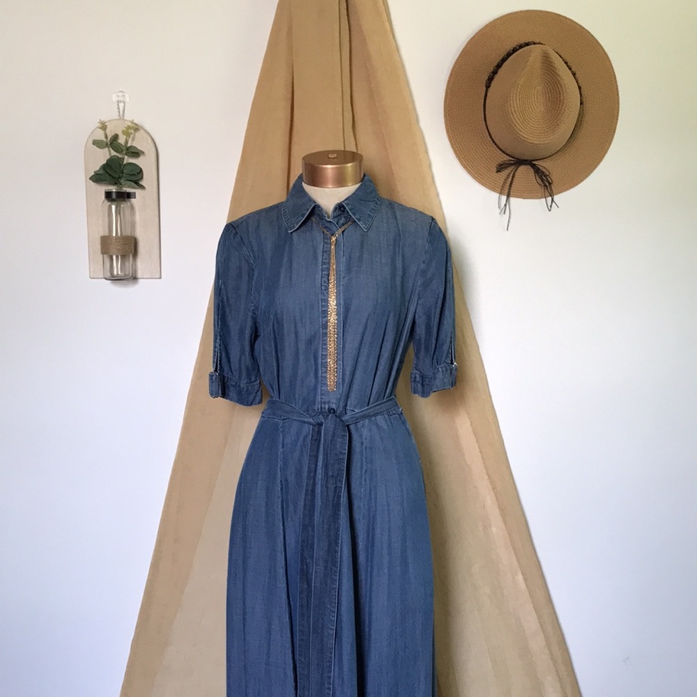 Calvin Klein Button Down Maxi Jean Dress